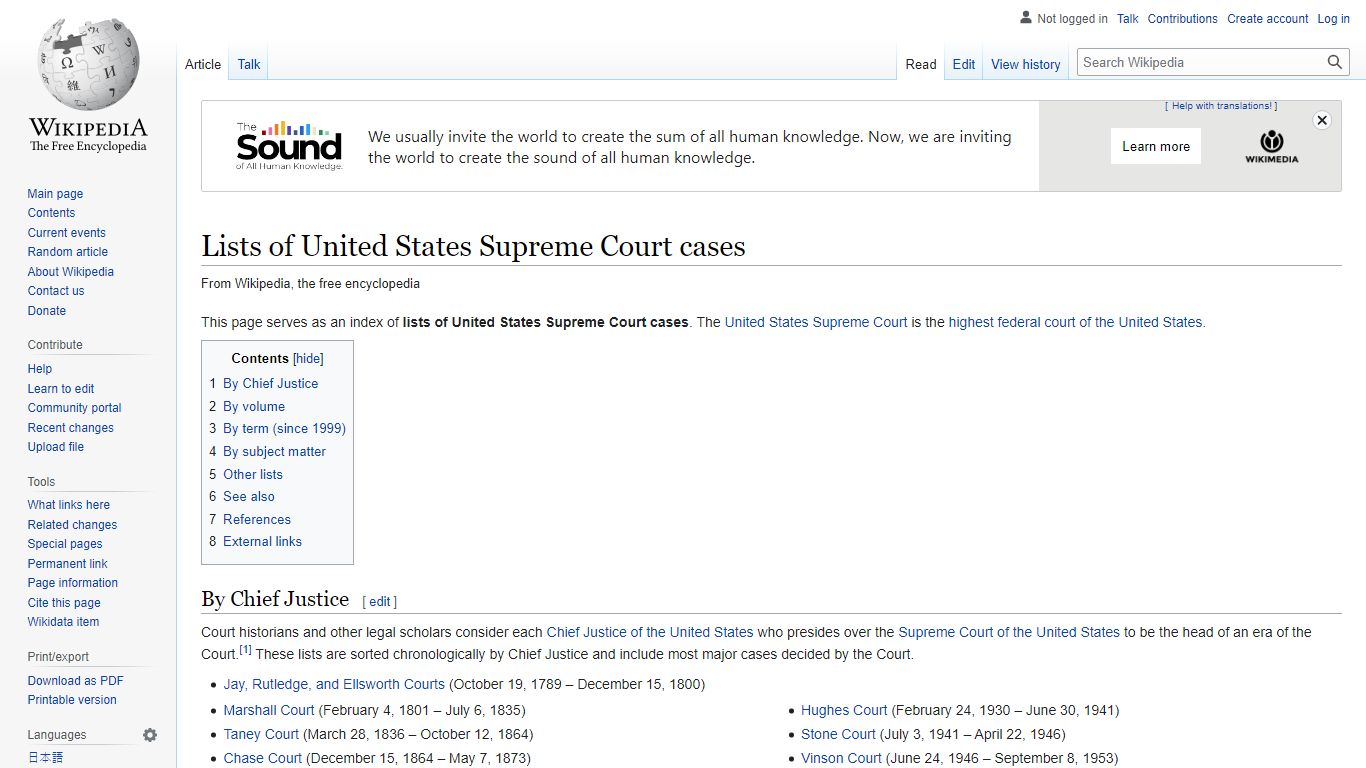 Lists of United States Supreme Court cases - Wikipedia